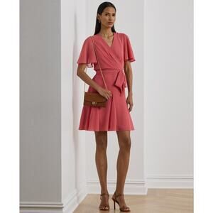 Lauren Ralph Lauren Women's Crinkle Georgette Surplice Dress Rose Size 12 0063
